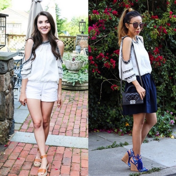 Crochet Trim Cold Shoulder Blouse - Picture 4 of 5